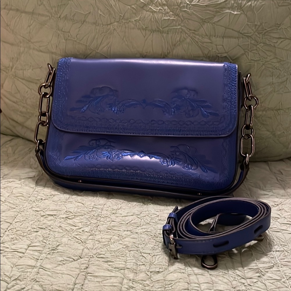 Lodis Blue Crossbody Bag with Embossed Leather